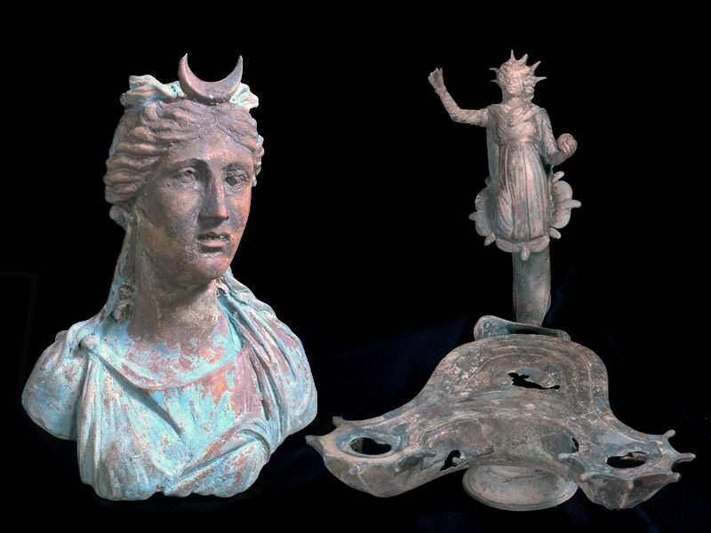 Bronze statues of Sol and Luna (Image: Clara Amit/The Israel Antiquities Authority)